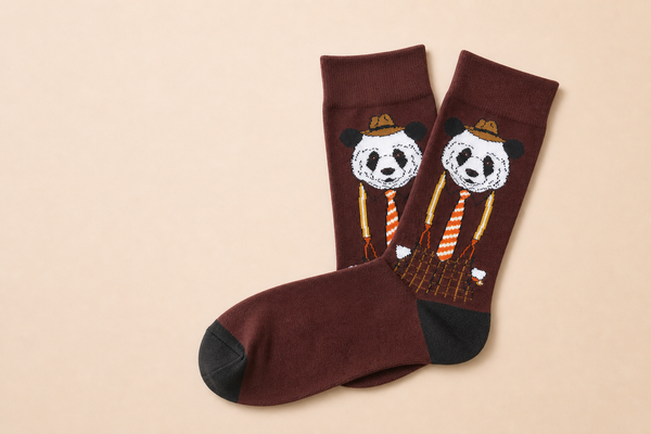 Calcetines Chenghua en vino tinto con panda de traje - Viaggio Chile