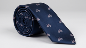Corbata Amsterdam en azul marino con bicicletas bordadas - Viaggio Chile